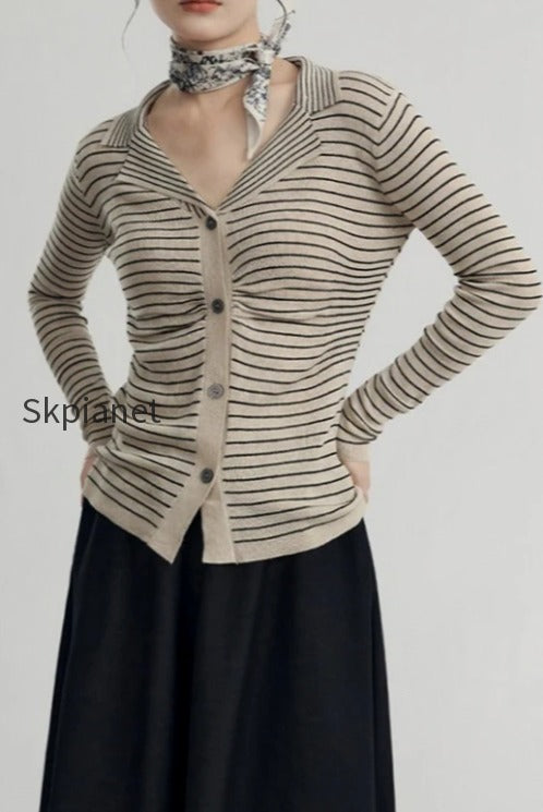 French Stripe Knit Cardigan