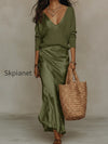 effortless-ivory-knit-satin-midi-ensemble