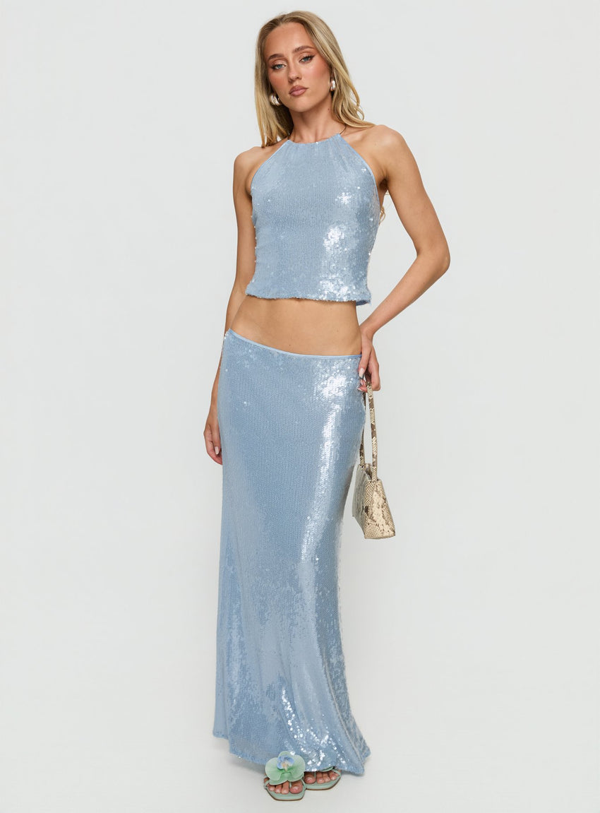 Emalia Sheer Sequin Maxi Skirt Blue