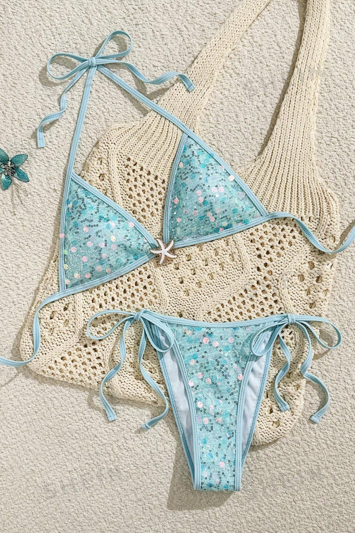 Solid Starfish Sequin Bikini Set