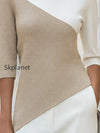 asymmetric-color-block-3-4-sleeve-knit-top