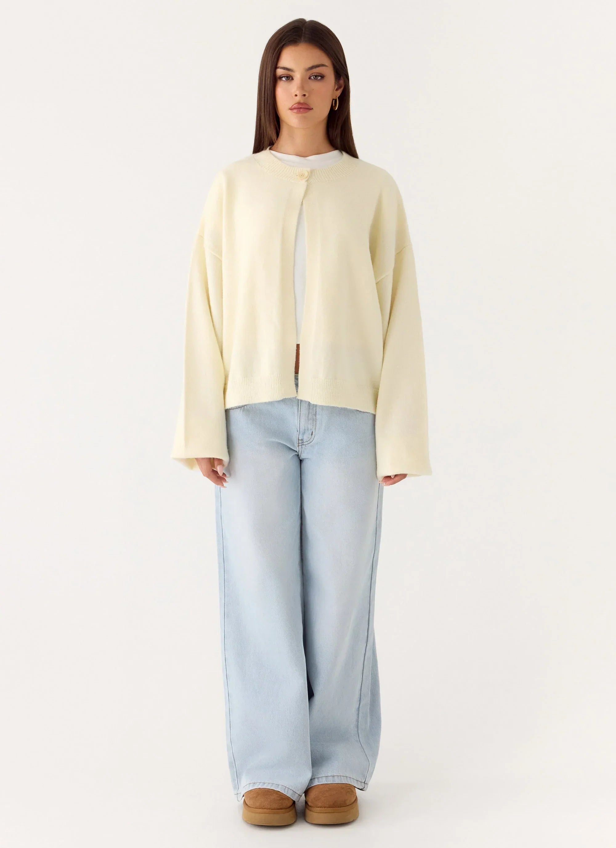 Annie One Button Cardigan - Ivory Cream
