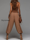 boho-chic-shirred-top-lace-paneled-cargo-pants-set