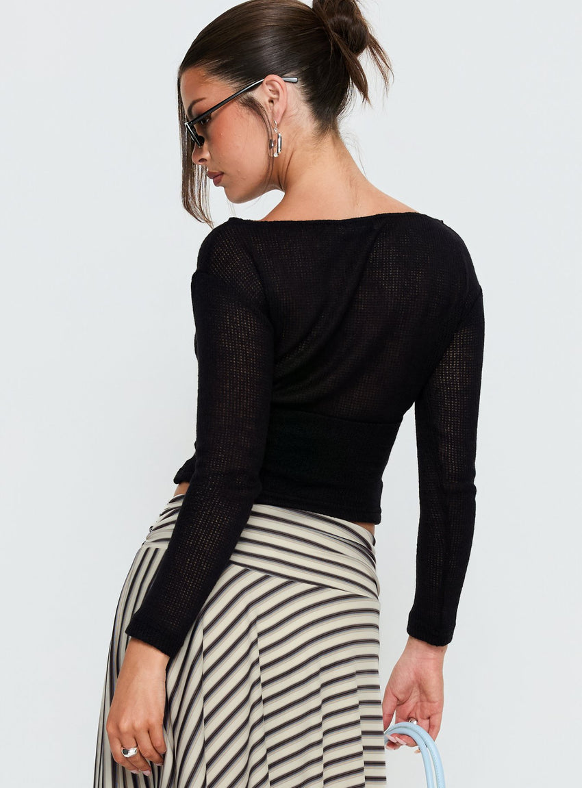Eladia Cinched Long Sleeve Top Black