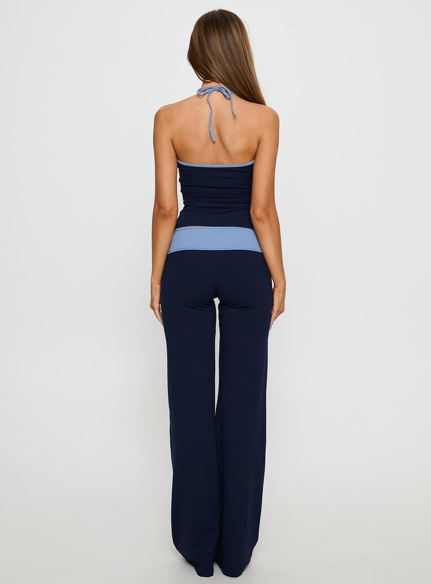 Kobee Jersey Flare Pants Navy / Light Blue