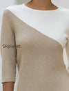 asymmetric-color-block-3-4-sleeve-knit-top