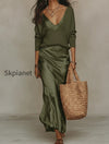 effortless-ivory-knit-satin-midi-ensemble