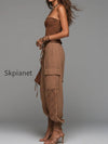 boho-chic-shirred-top-lace-paneled-cargo-pants-set