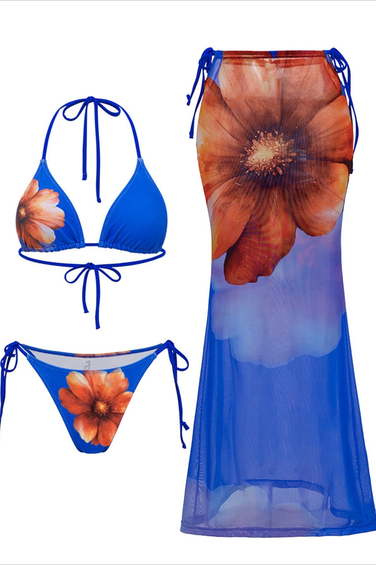 Halter Floral Three Piece Swim Set