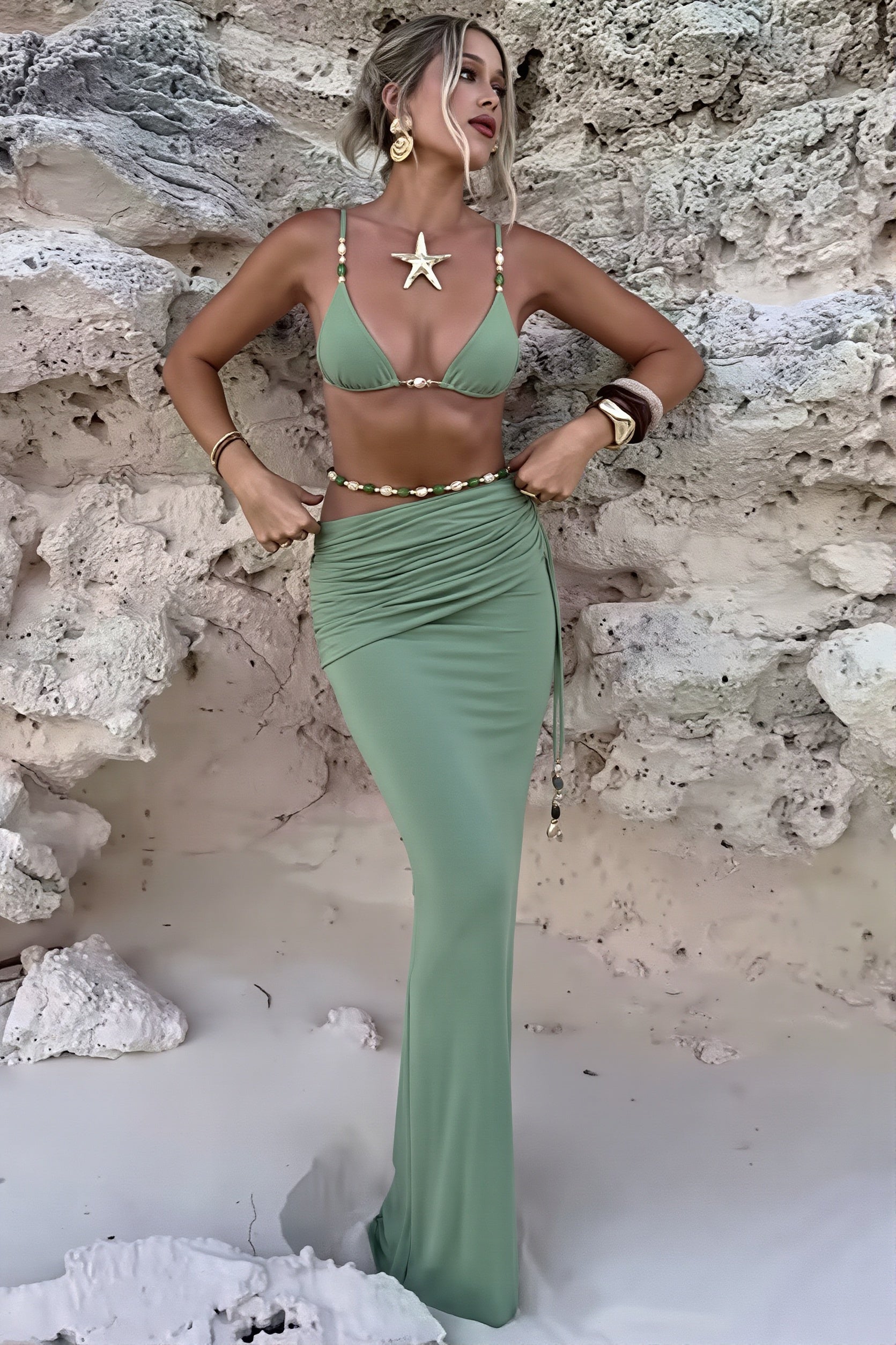 Solid Split Sexy Three Piece Swim Sets