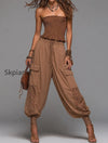 boho-chic-shirred-top-lace-paneled-cargo-pants-set