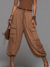 boho-chic-shirred-top-lace-paneled-cargo-pants-set