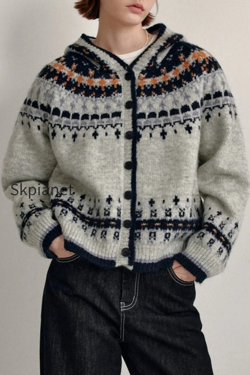 Fair Isle Hooded Cardigan