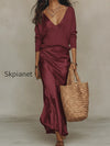 effortless-ivory-knit-satin-midi-ensemble