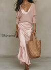 effortless-ivory-knit-satin-midi-ensemble