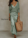 effortless-ivory-knit-satin-midi-ensemble