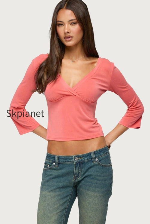 Mar V Neck Three-Quarter Sleeve Top
