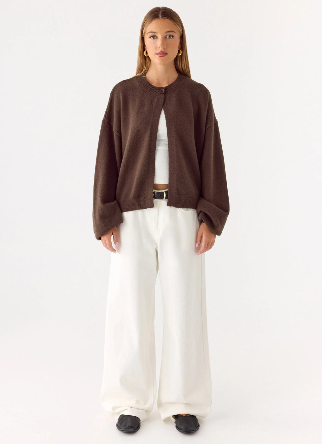 Annie One Button Cardigan - Chocolate