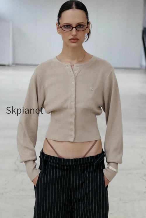 Embroidered Button Crop Cardigan